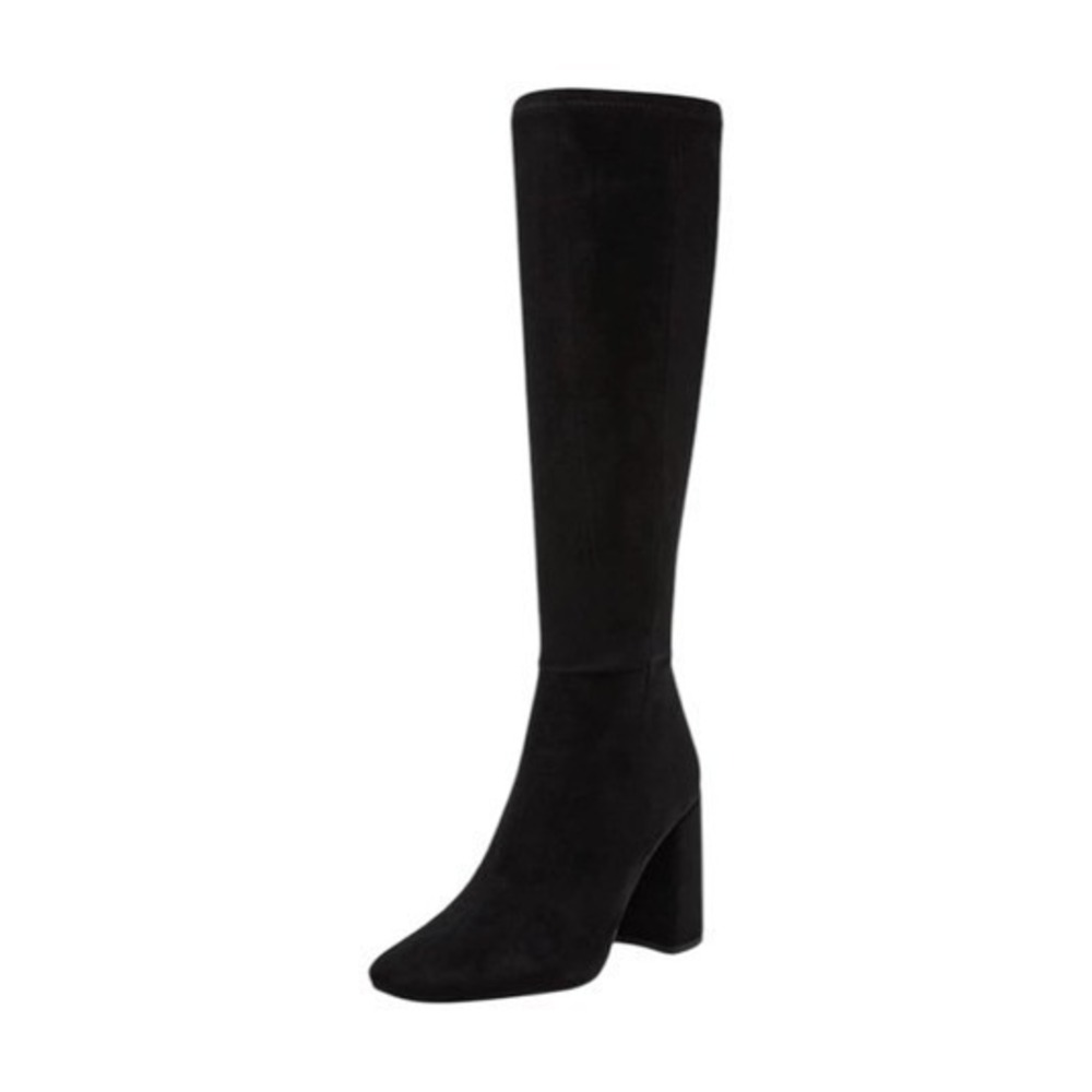 Steve Madden Seven Knee High Boot Black Suede Leather Block Heel 5 - Picture 2 of 10